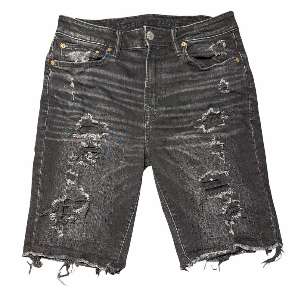 American Eagle Black Ripped Distressed Frayed Cut Off Denim Jean Shorts Size 31